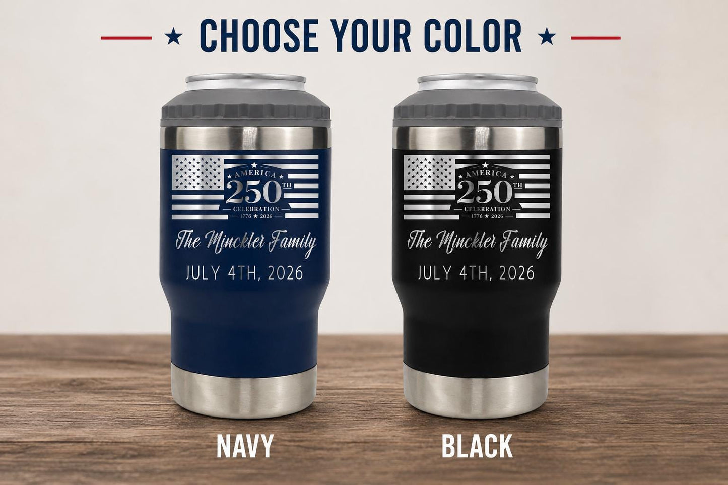 250th Anniversary Can Cooler - personalized engraved gift, family-made in Long Island