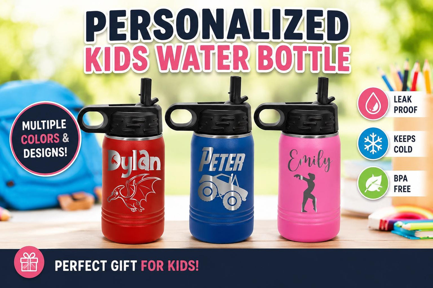 Kids Water Bottle with Name