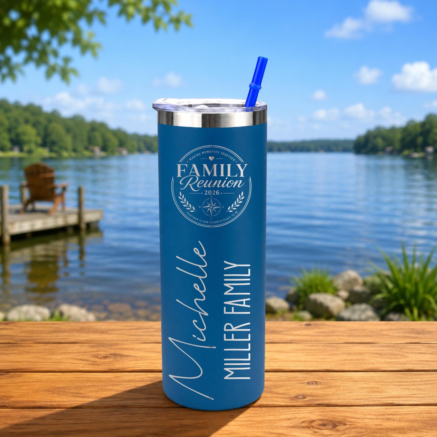 Family Reunion Cups with Name - close-up of the custom engraving