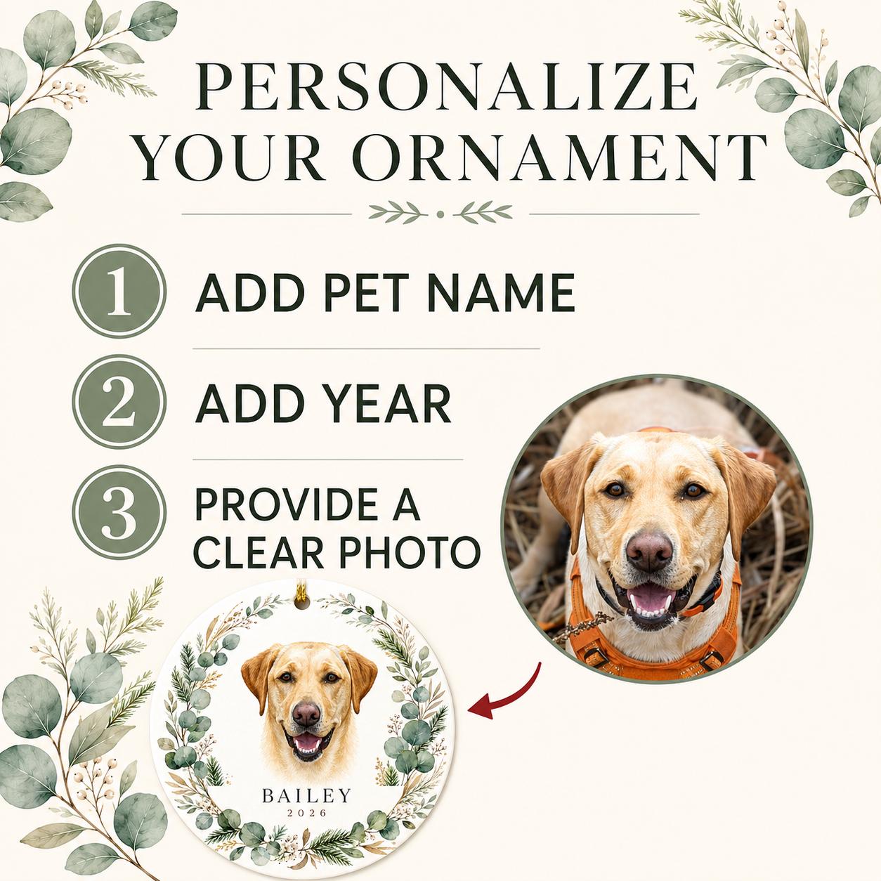 Custom Pet Portrait Christmas Ornament, Personalized Watercolor Dog, 3-Inch Ceramic Keepsake