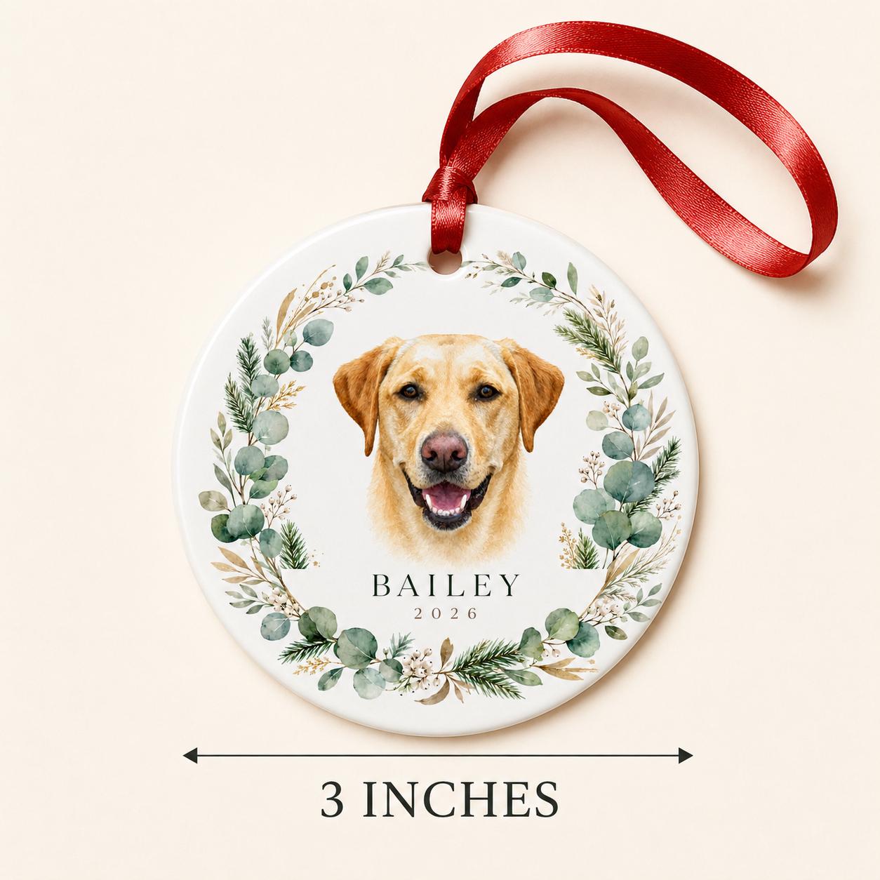 Custom Pet Portrait Christmas Ornament, Personalized Watercolor Dog, 3-Inch Ceramic Keepsake