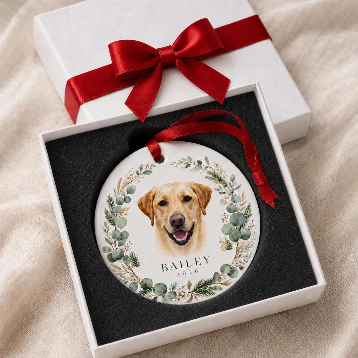 Custom Pet Portrait Christmas Ornament, Personalized Watercolor Dog, 3-Inch Ceramic Keepsake