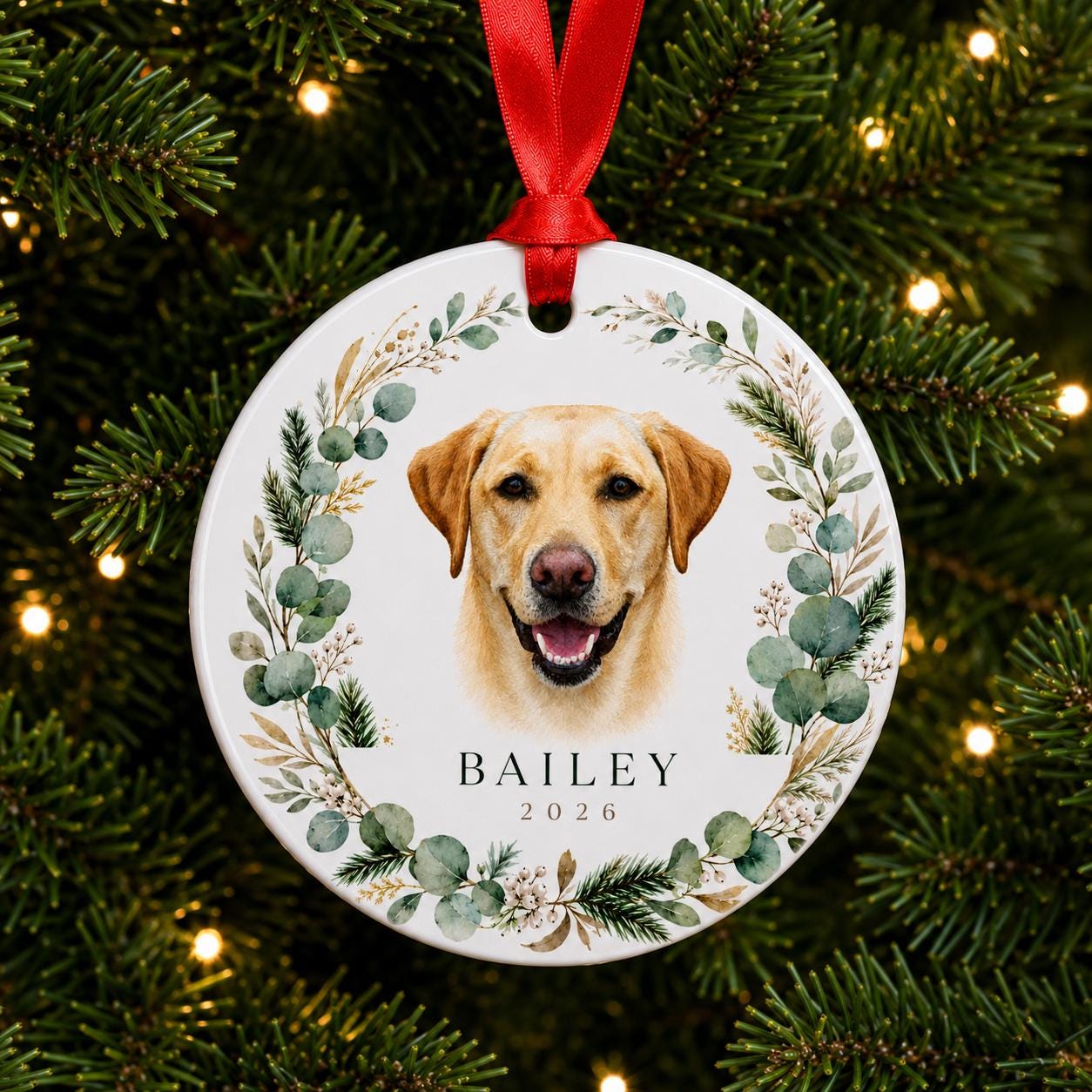 Custom Pet Portrait Christmas Ornament, Personalized Watercolor Dog, 3-Inch Ceramic Keepsake