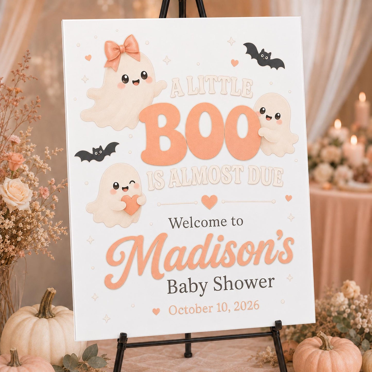 Personalized Little Boo Baby Shower Welcome Sign, Halloween Acrylic Sign, A Little Boo Is Almost Due