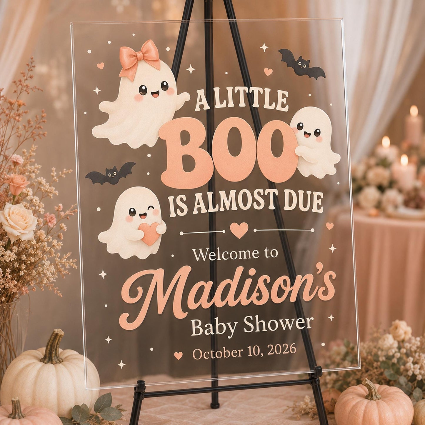 Personalized Little Boo Baby Shower Welcome Sign, Halloween Acrylic Sign, A Little Boo Is Almost Due