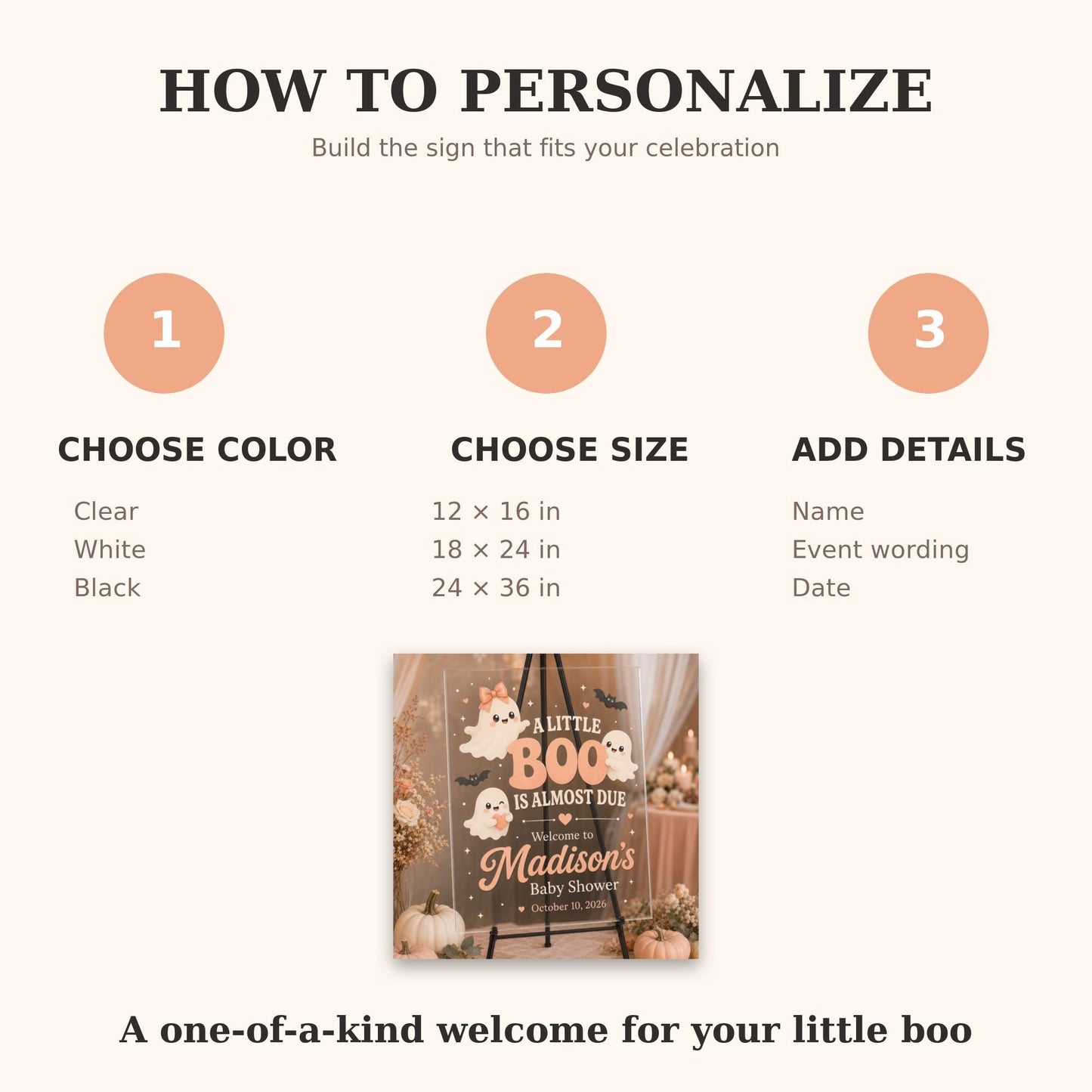 Personalized Little Boo Baby Shower Welcome Sign, Halloween Acrylic Sign, A Little Boo Is Almost Due