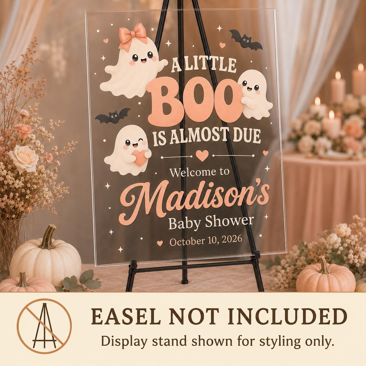 Personalized Little Boo Baby Shower Welcome Sign, Halloween Acrylic Sign, A Little Boo Is Almost Due