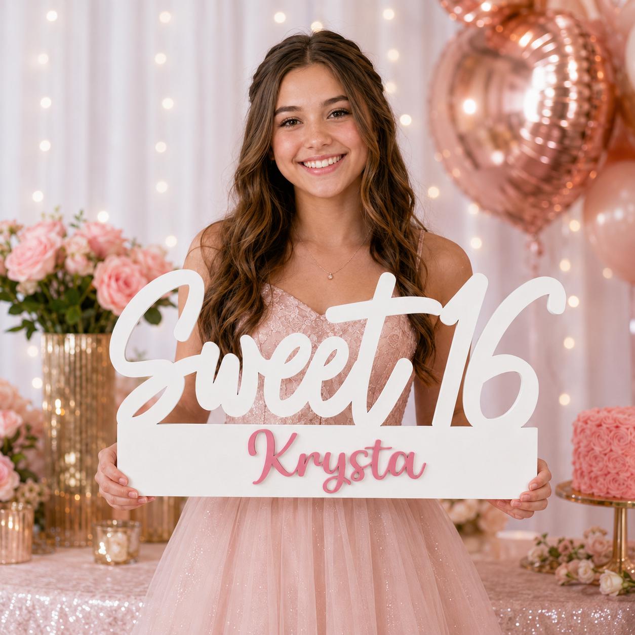 Sweet 16 Photo Prop & Table Centerpiece, Personalized Name Sign