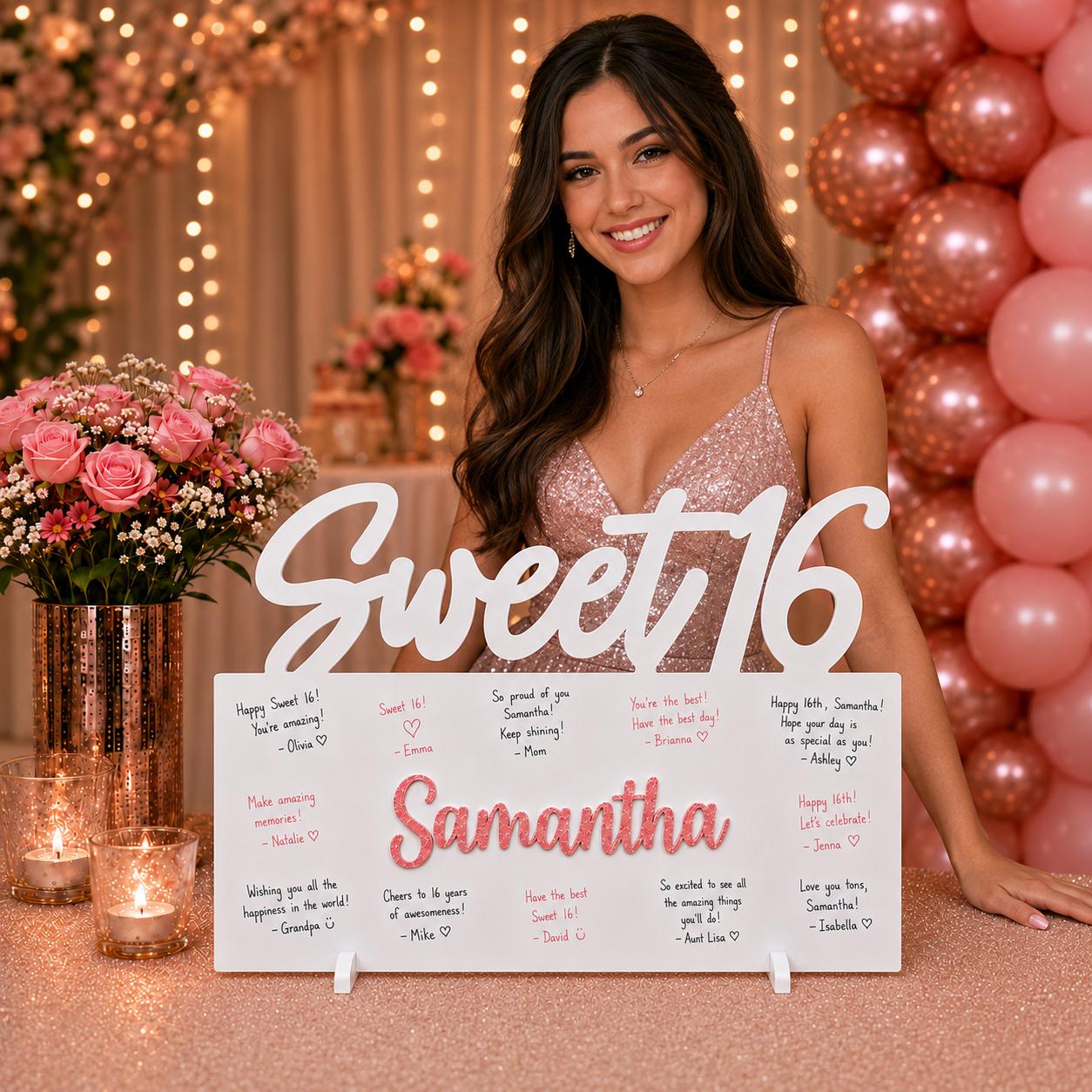 Sweet 16 Guest Book Sign, Personalized Name Signing Board Keepsake