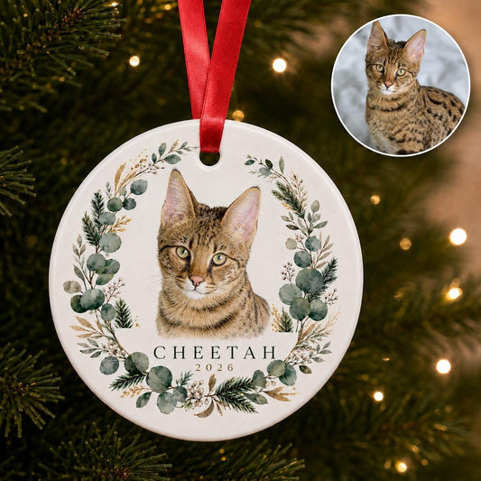 Custom Cat Portrait Christmas Ornament