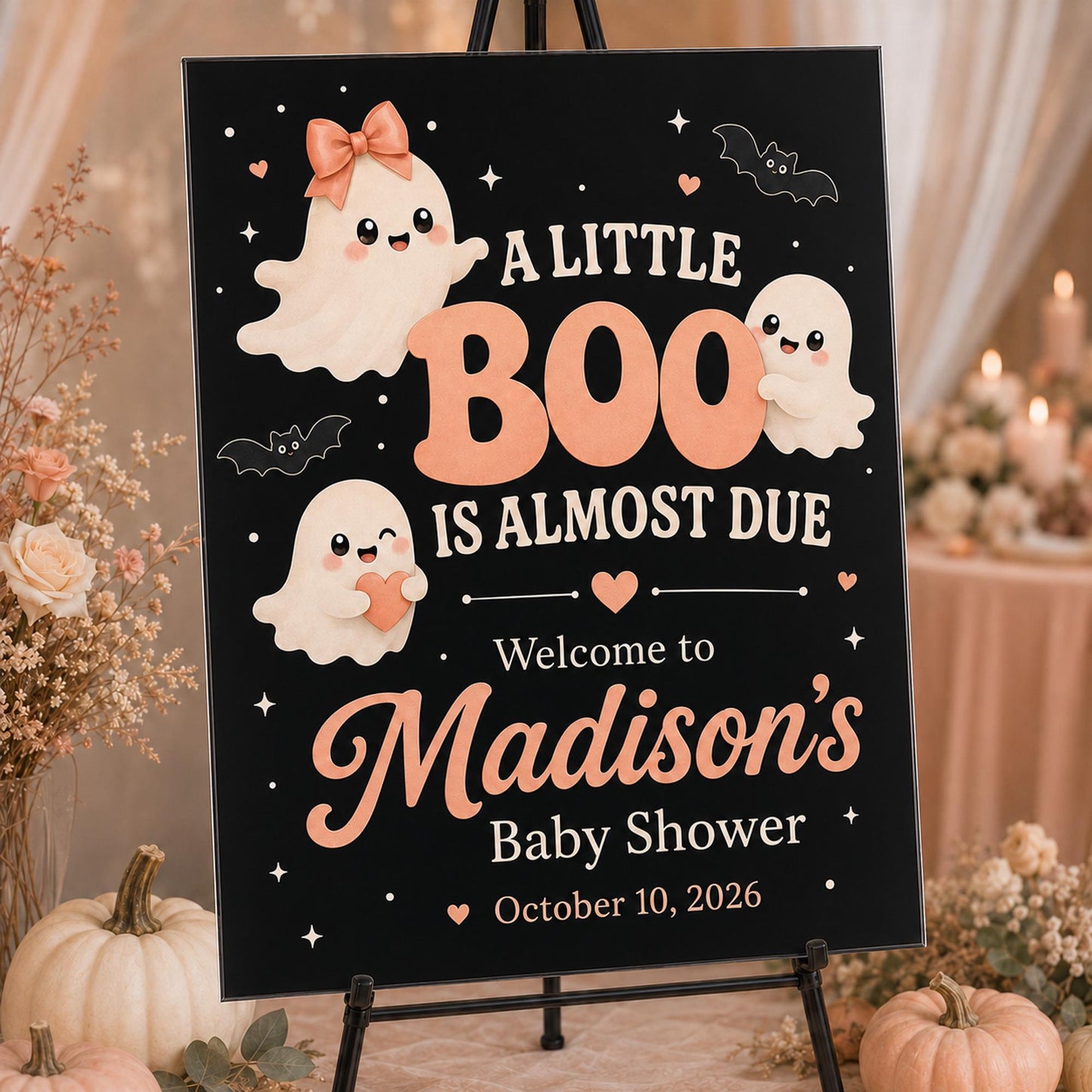 Personalized Little Boo Baby Shower Welcome Sign, Halloween Acrylic Sign, A Little Boo Is Almost Due