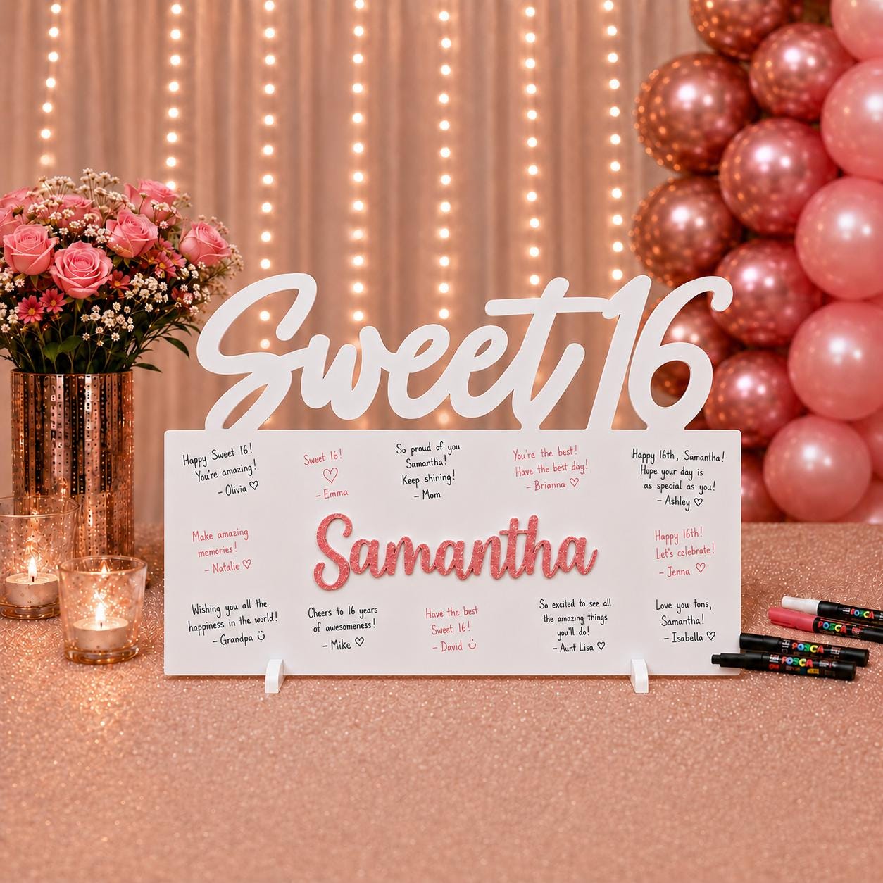 Sweet 16 Guest Book Sign, Personalized Name Signing Board Keepsake