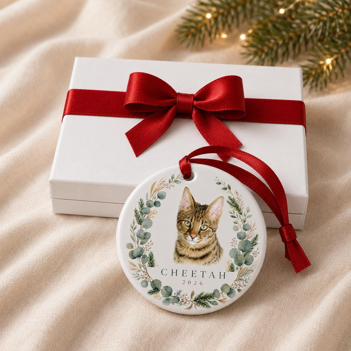Custom Cat Portrait Christmas Ornament