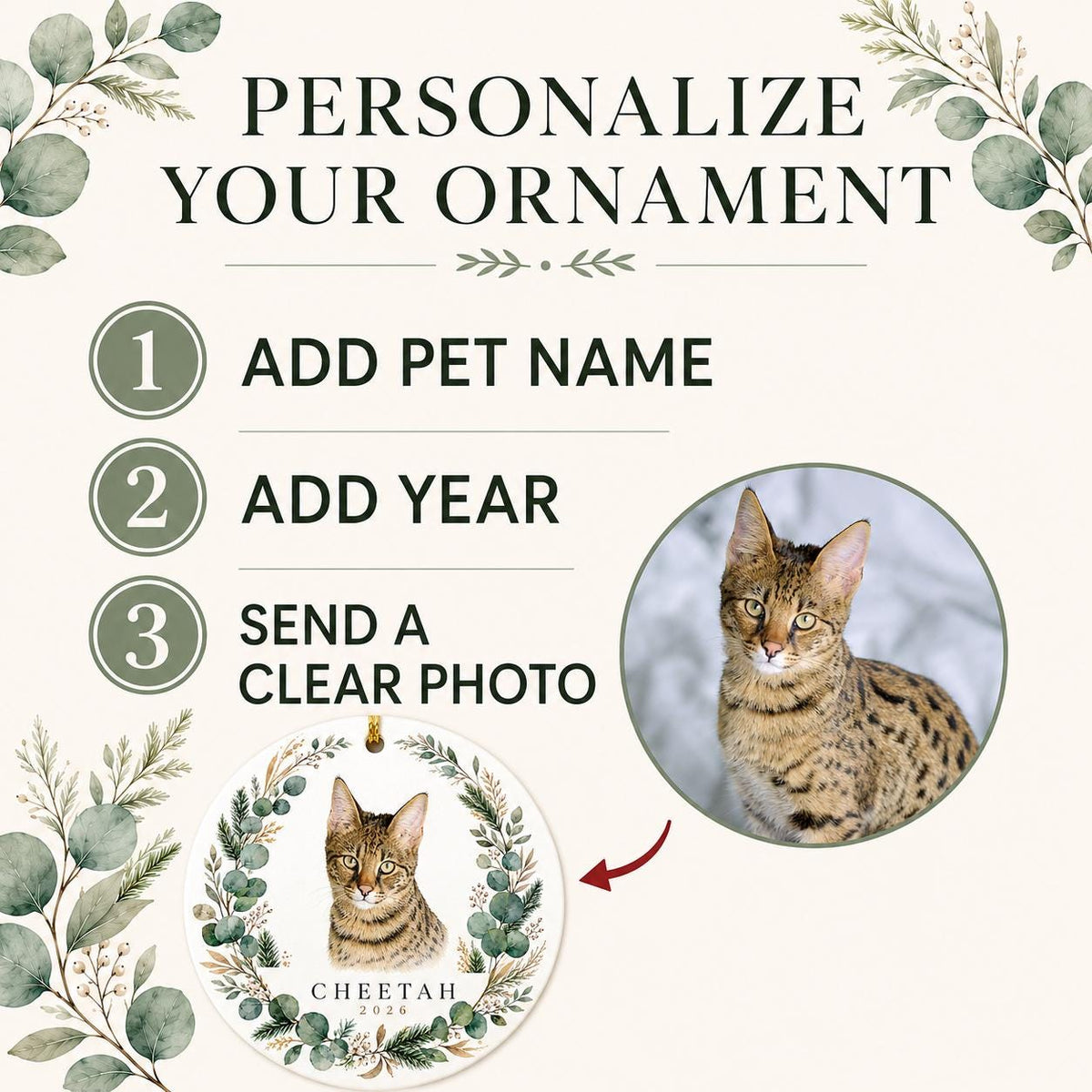 Custom Cat Portrait Christmas Ornament