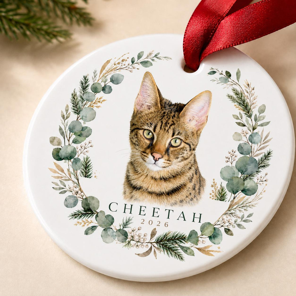 Custom Cat Portrait Christmas Ornament