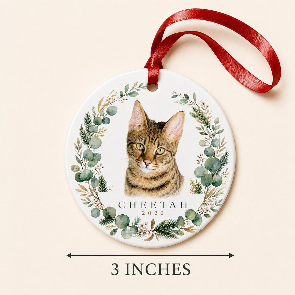 Custom Cat Portrait Christmas Ornament