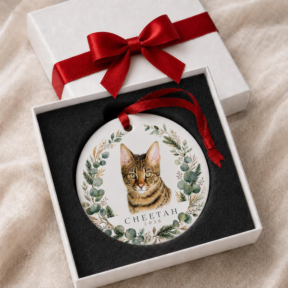 Custom Cat Portrait Christmas Ornament