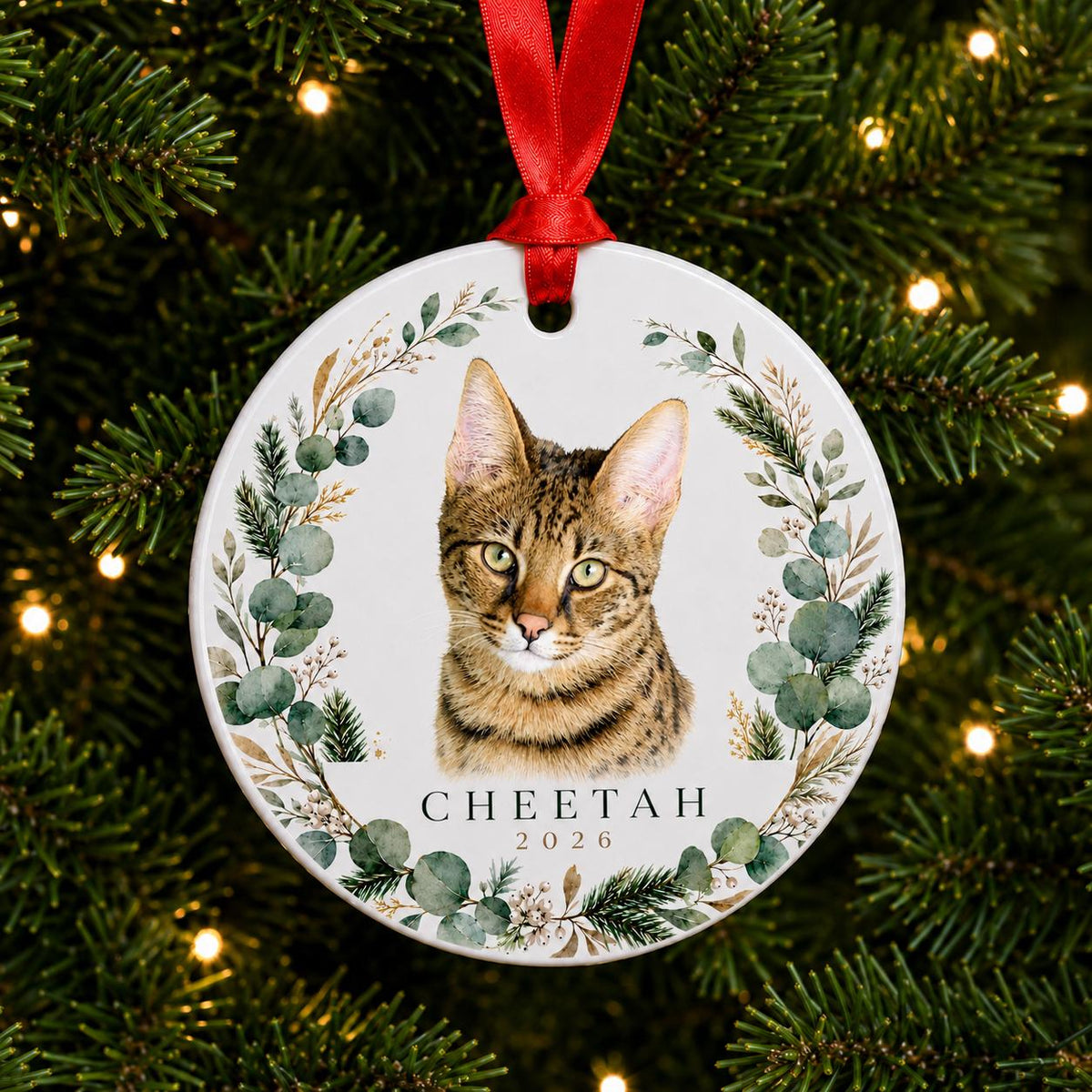 Custom Cat Portrait Christmas Ornament