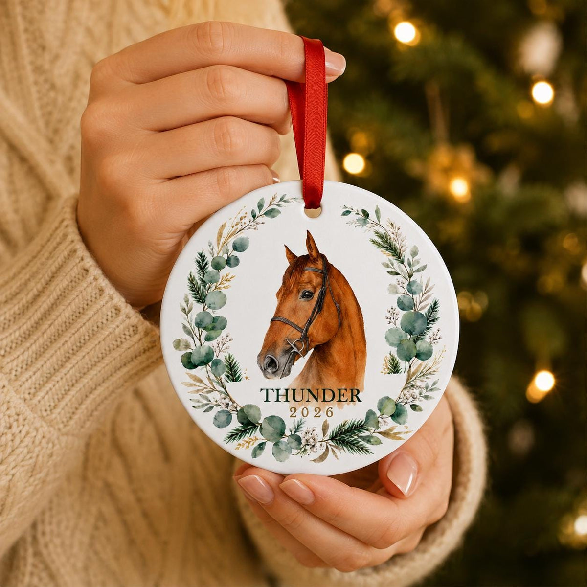 Personalized Horse Portrait Christmas Ornament