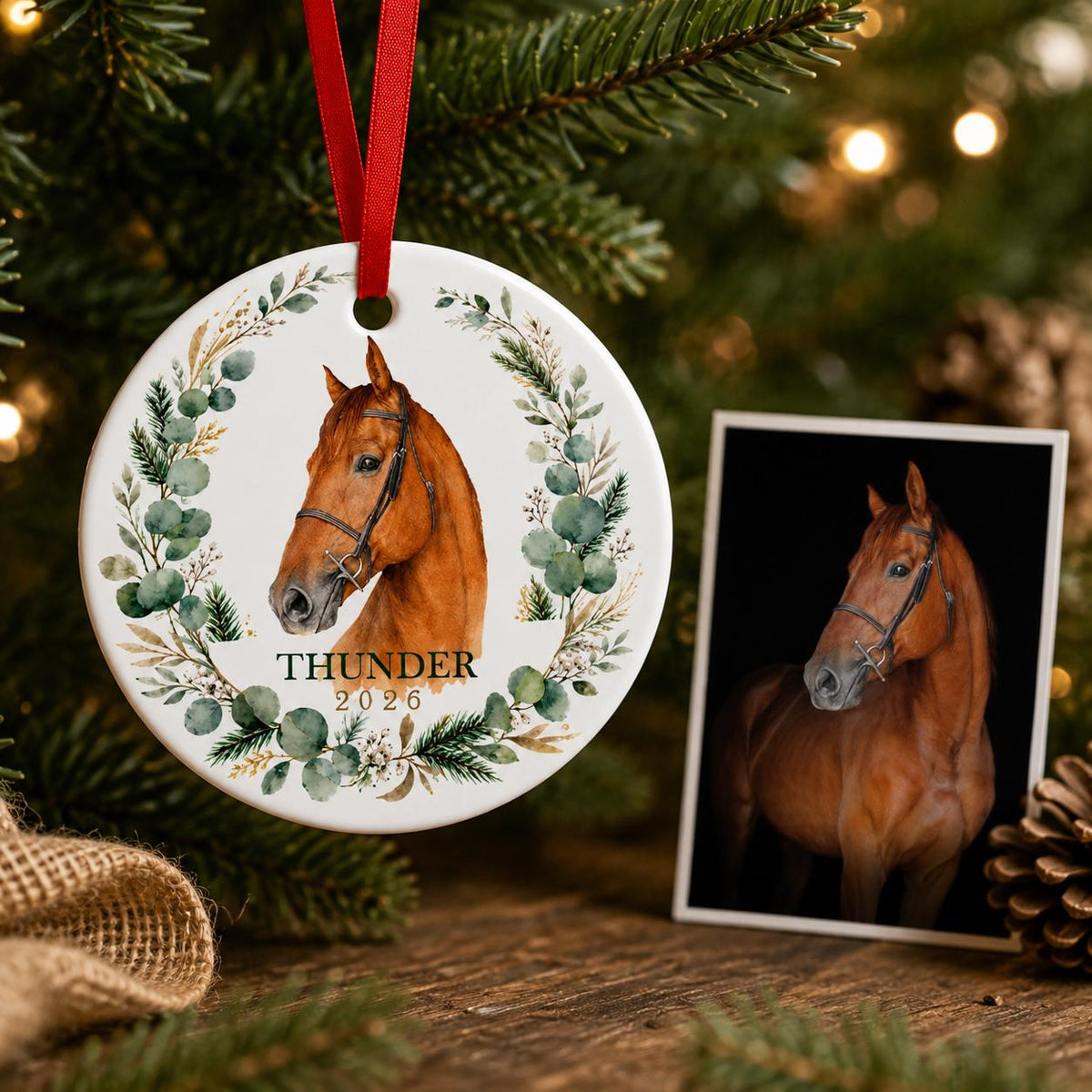 Personalized Horse Portrait Christmas Ornament