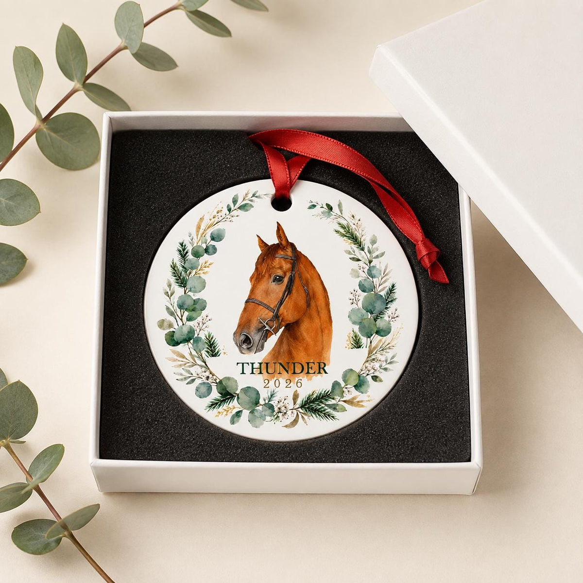 Personalized Horse Portrait Christmas Ornament