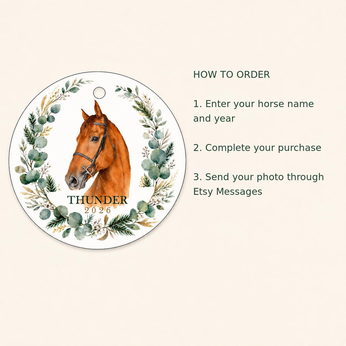 Personalized Horse Portrait Christmas Ornament