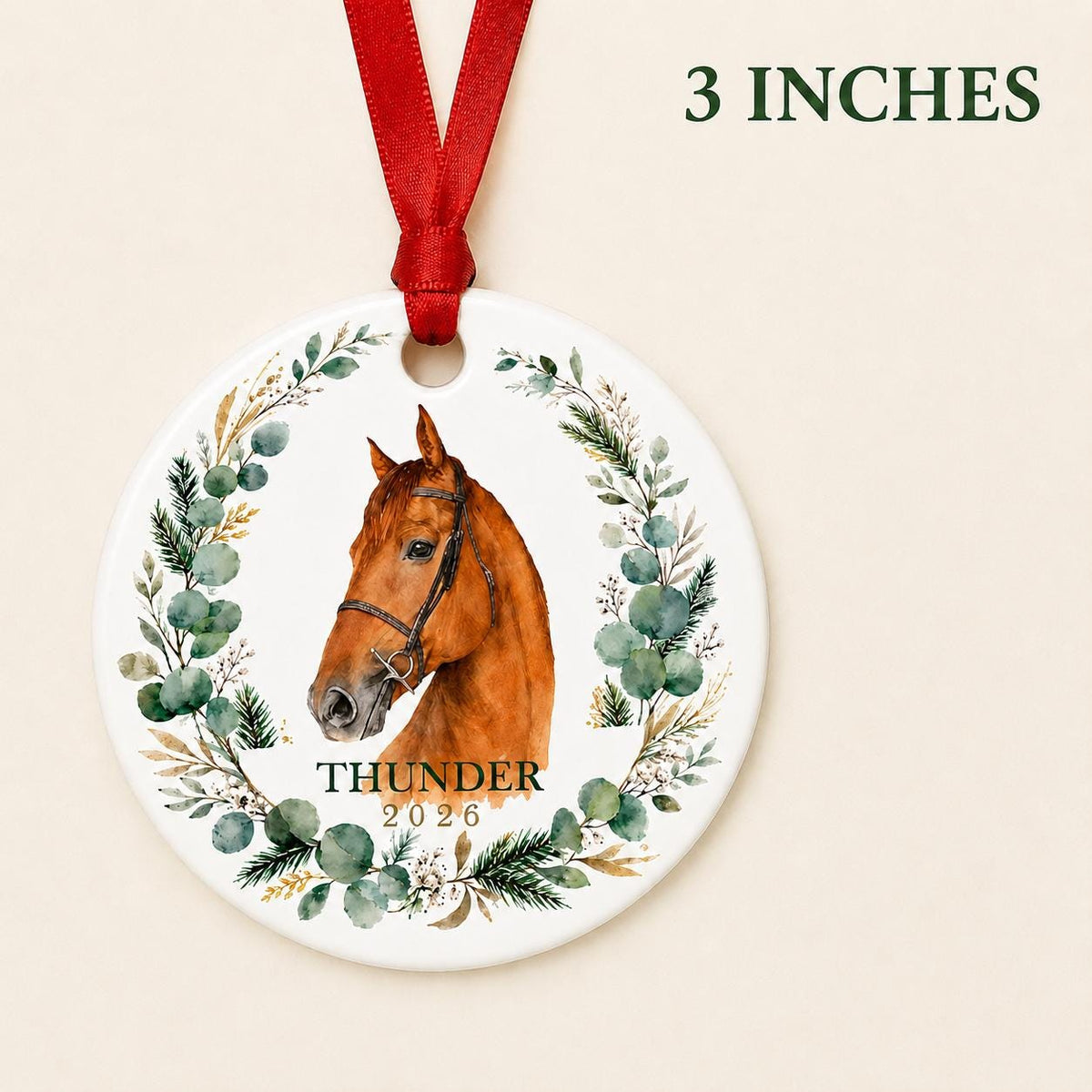 Personalized Horse Portrait Christmas Ornament