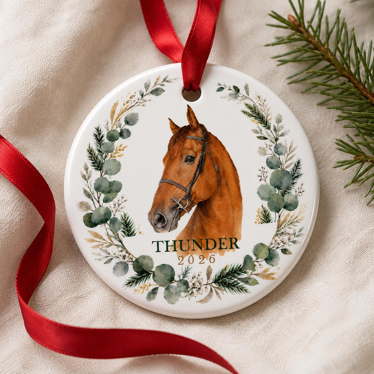 Personalized Horse Portrait Christmas Ornament