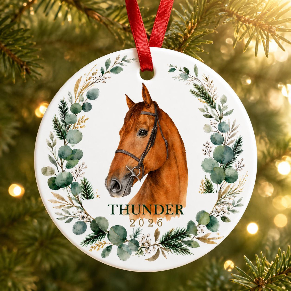 Personalized Horse Portrait Christmas Ornament
