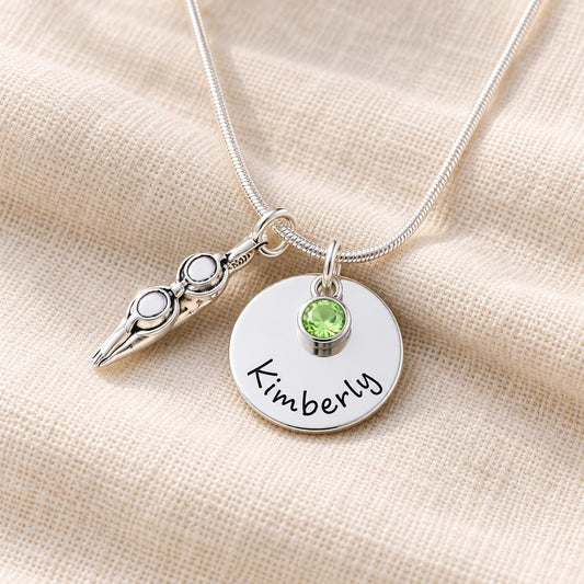 Personalized Swim Necklace: Custom Name & Birthstone