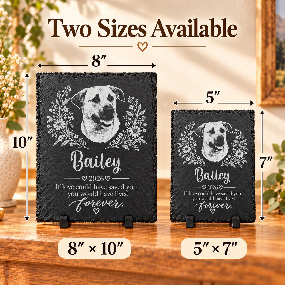 Two sizes available: 8 by 10 inches and 5 by 7 inches