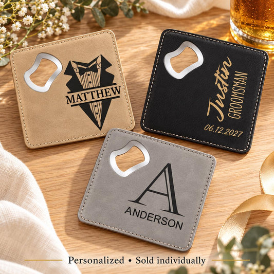 Personalized Groomsmen Gift Coaster Bottle Opener