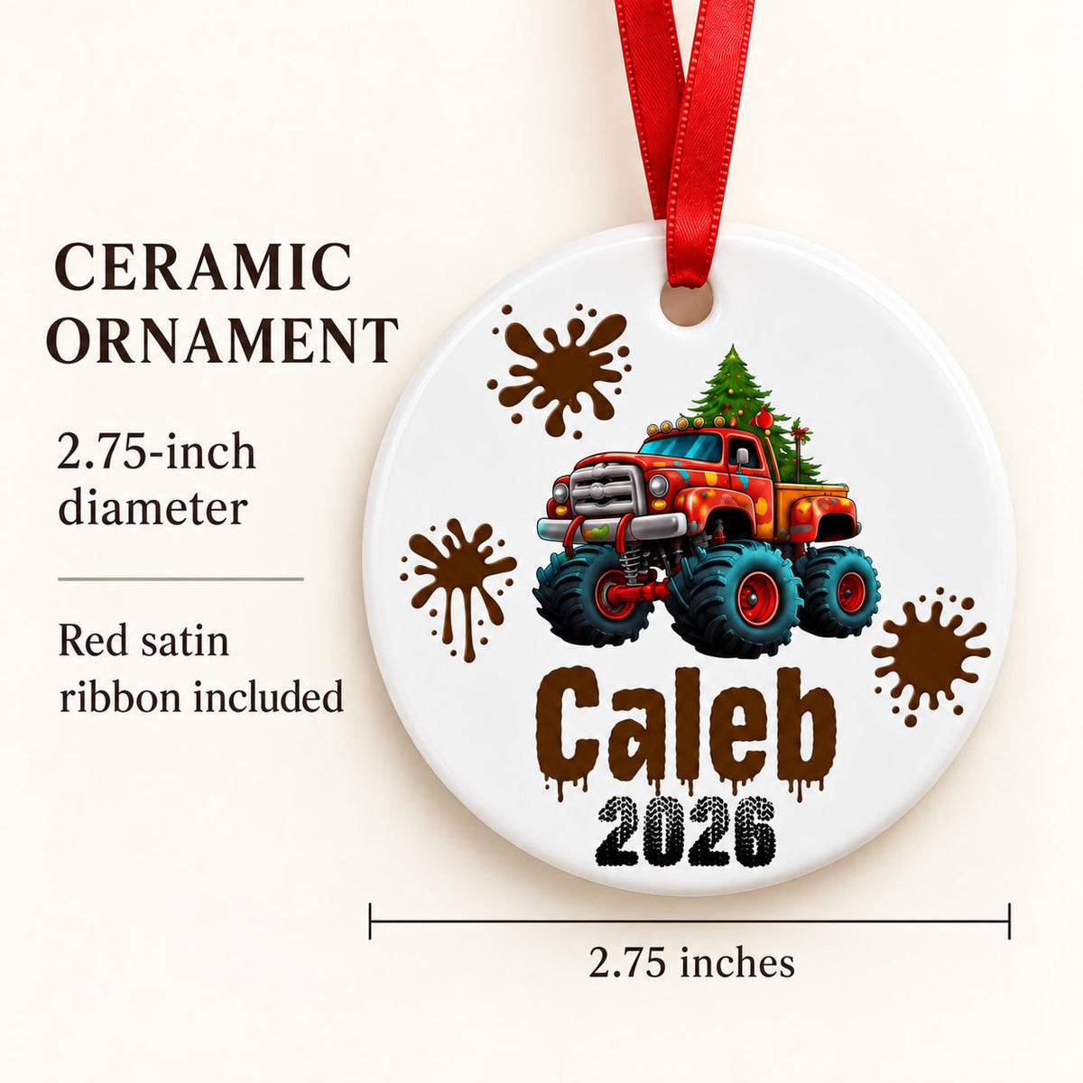 Personalized Monster Truck Christmas Ornament for Kids
