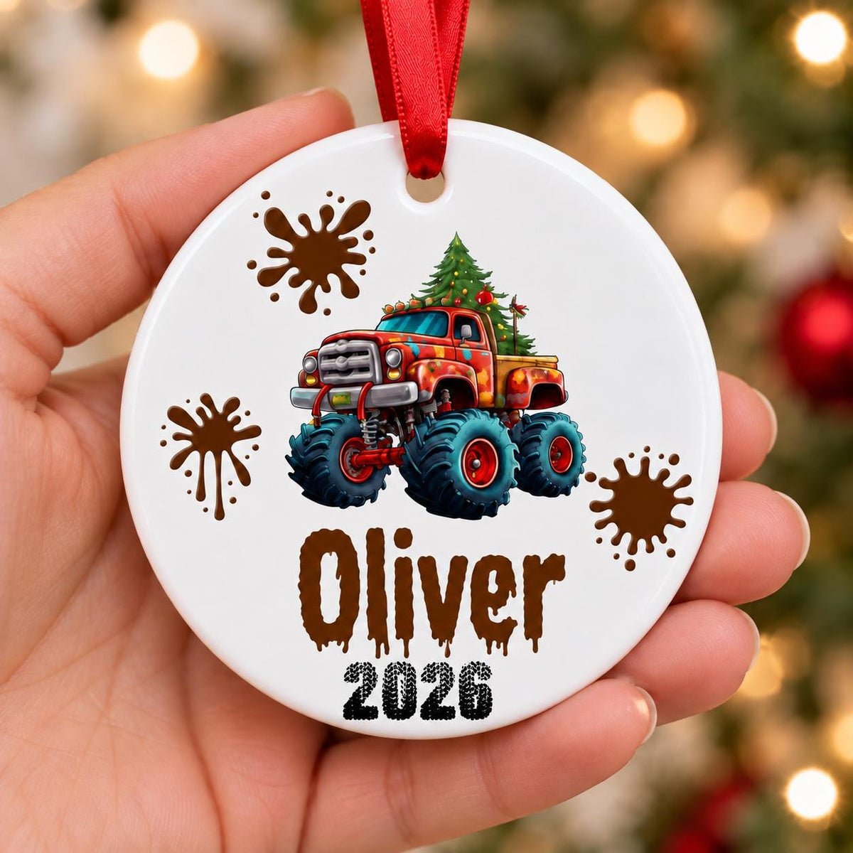 Personalized Monster Truck Christmas Ornament for Kids