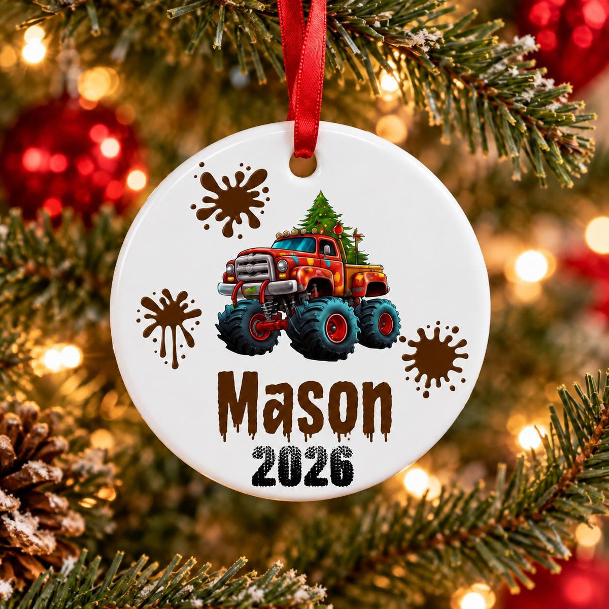Personalized Monster Truck Christmas Ornament for Kids