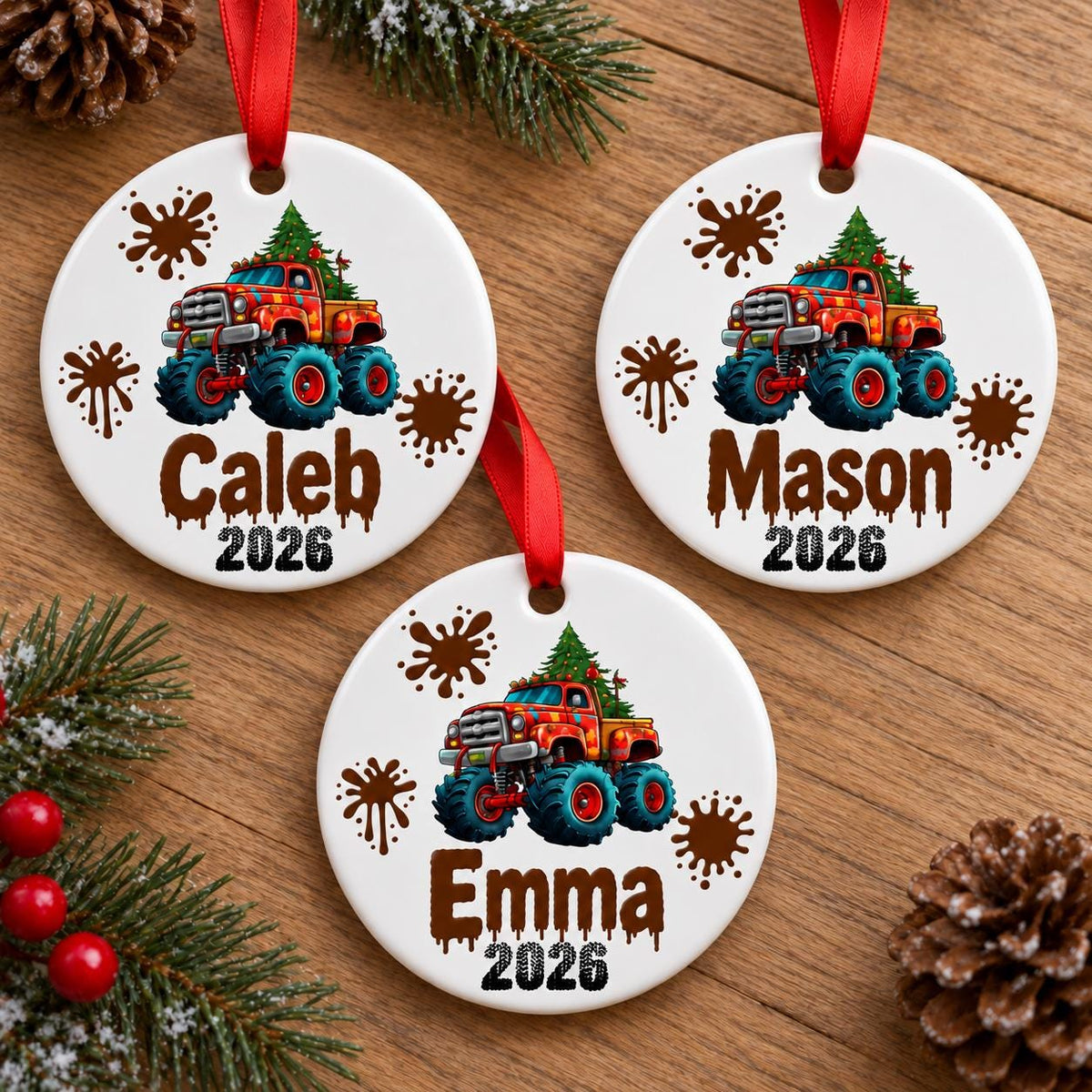 Personalized Monster Truck Christmas Ornament for Kids