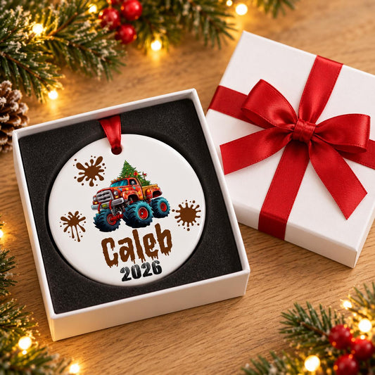 Personalized Monster Truck Christmas Ornament for Kids