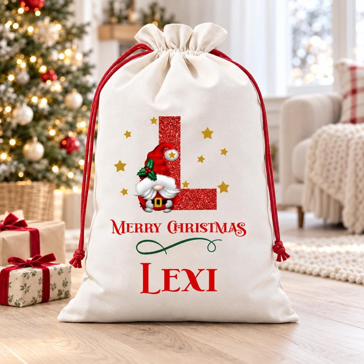 Personalized Santa Sack with Name – Canvas Christmas Bag