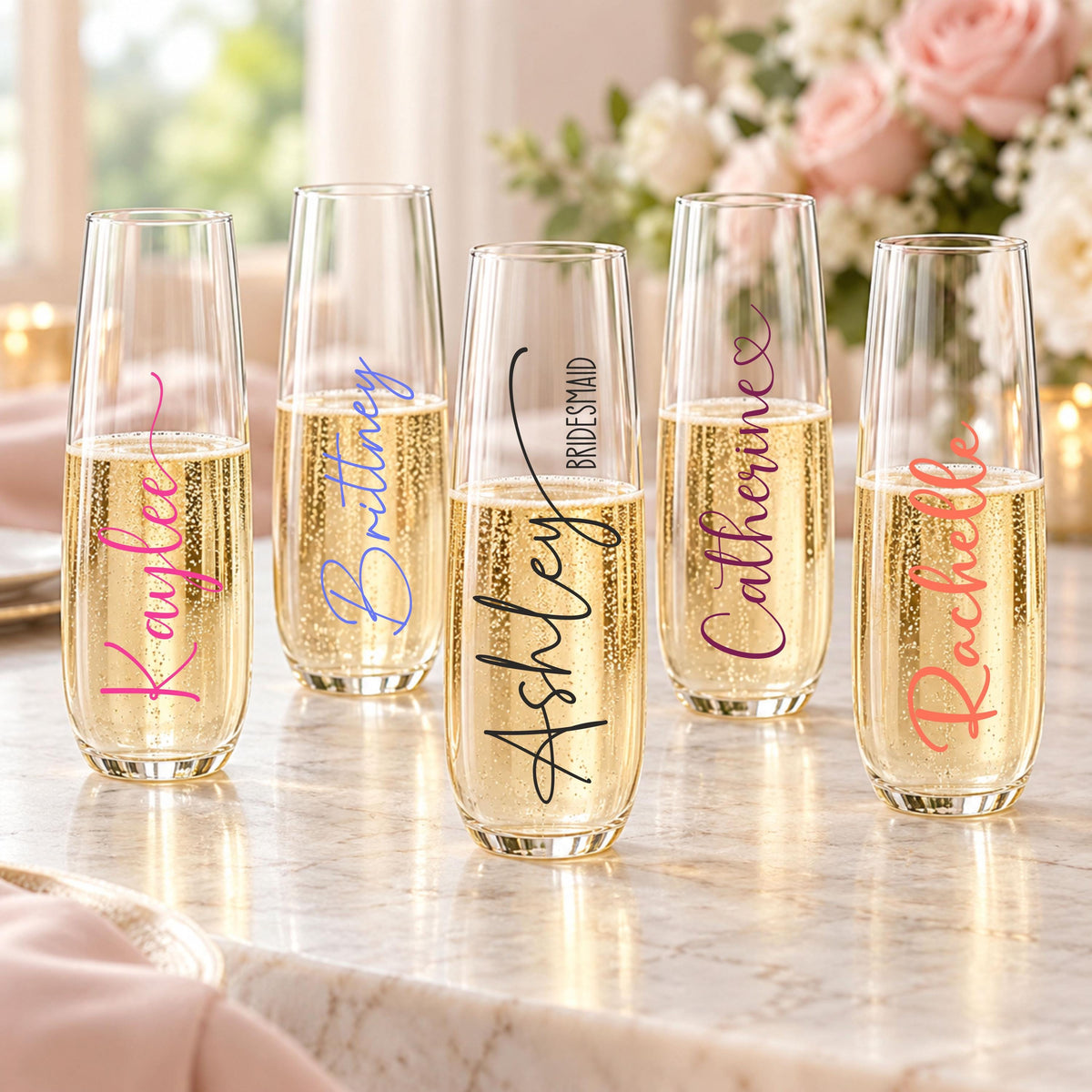 Personalized Champagne Flutes for Bridesmaids