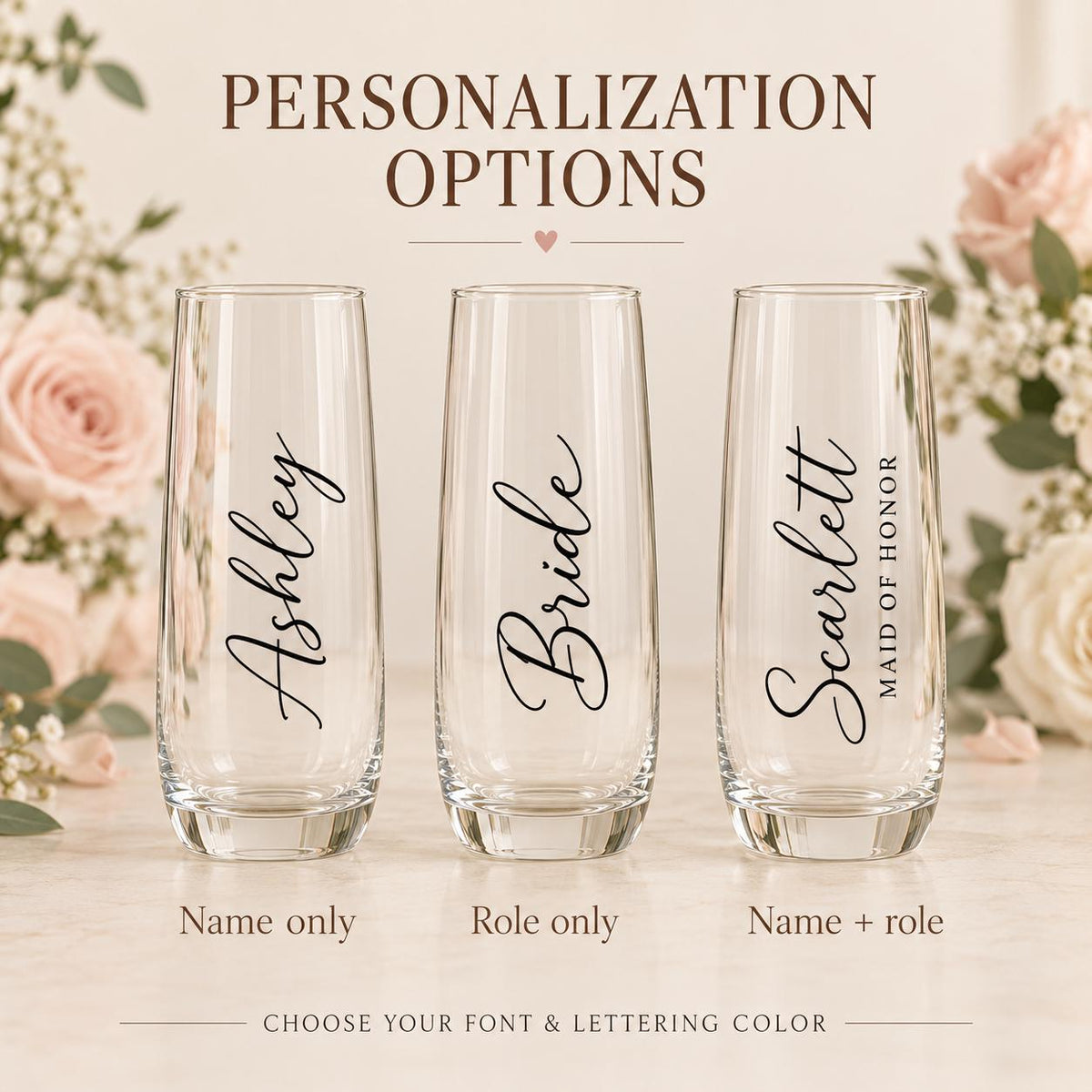 Personalized Champagne Flutes for Bridesmaids
