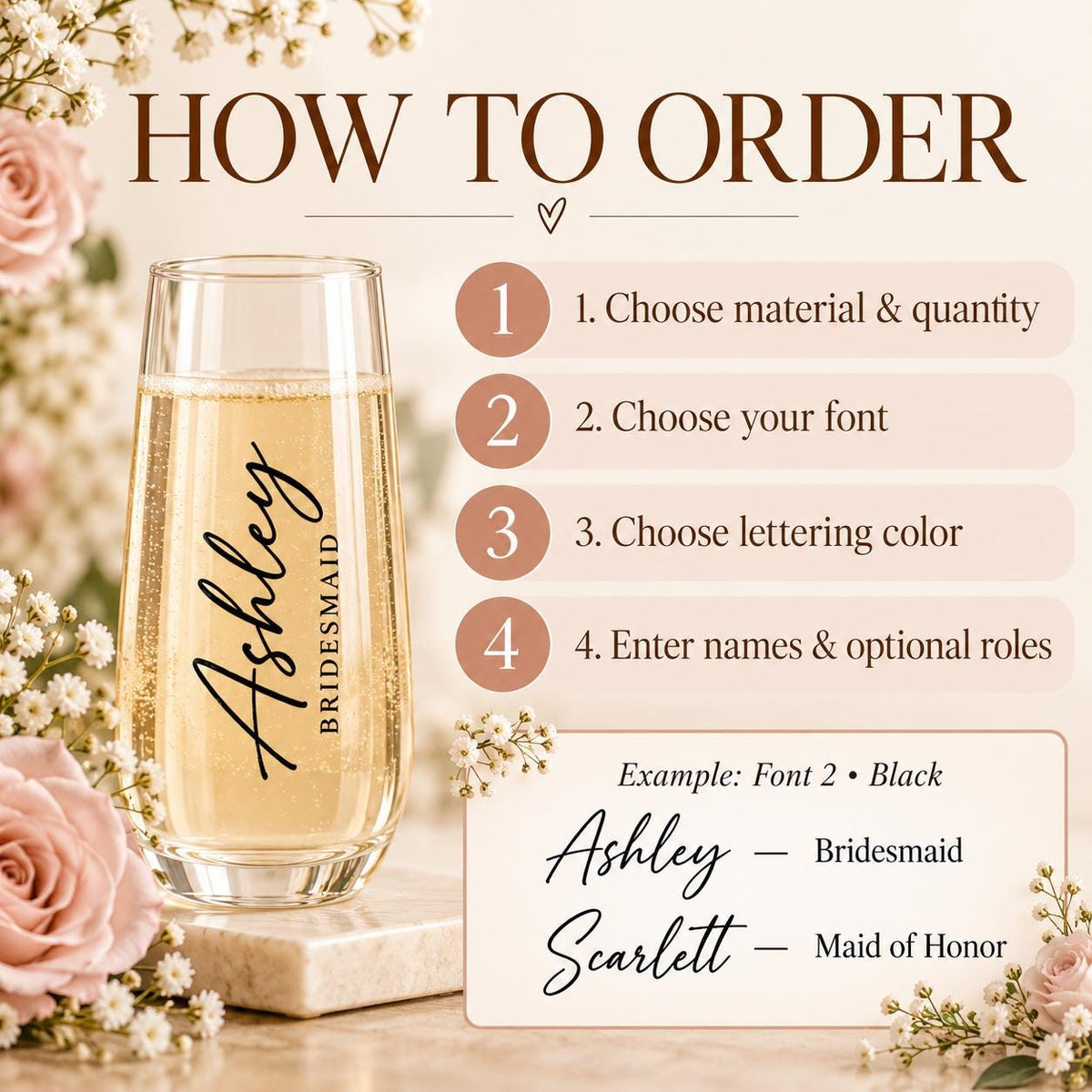 Personalized Champagne Flutes for Bridesmaids