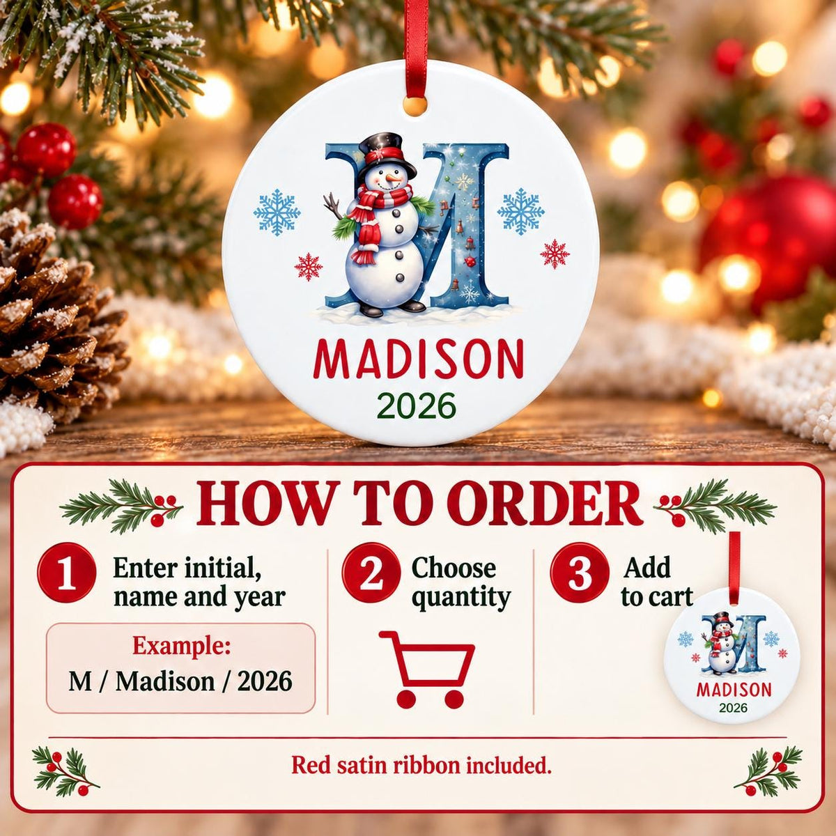 Personalized Letter Name Christmas Ornament
