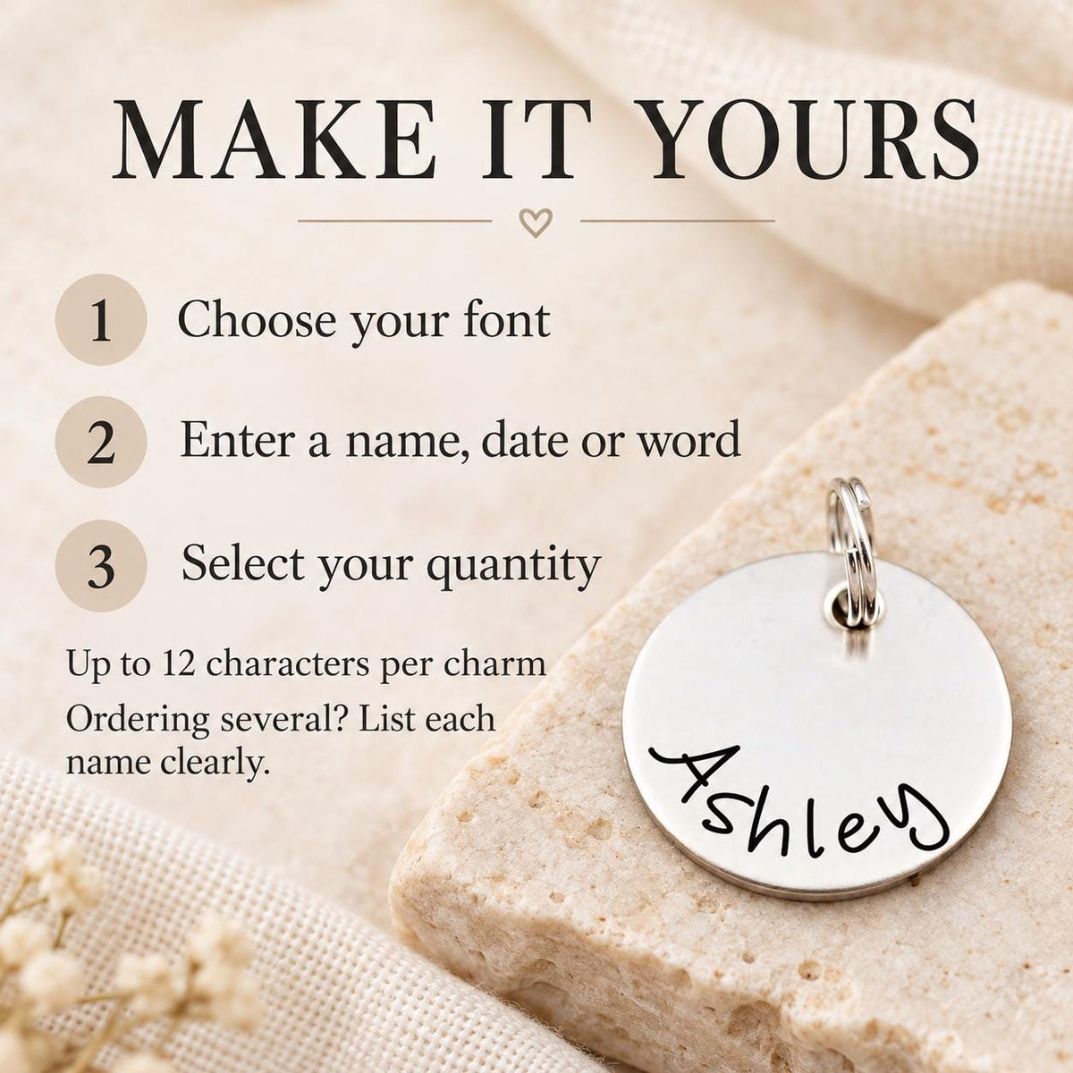 Engraved Stainless Steel Name Charm: Personalized Jewelry