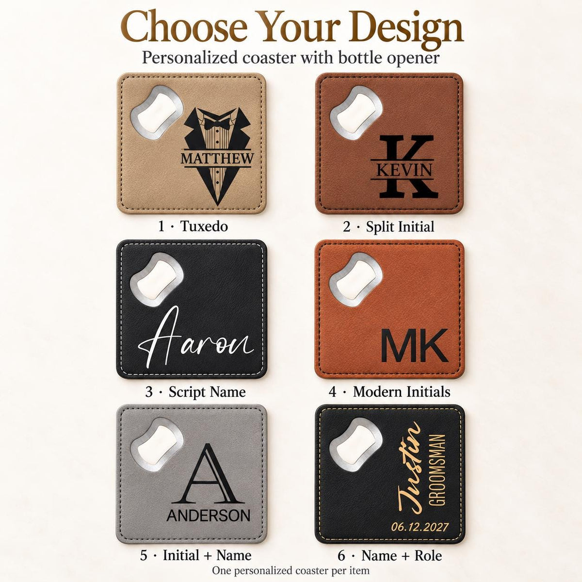 Personalized Groomsmen Gift Coaster Bottle Opener