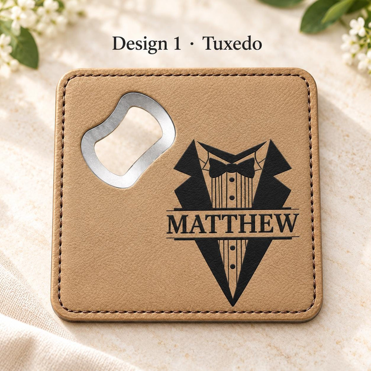 Personalized Groomsmen Gift Coaster Bottle Opener
