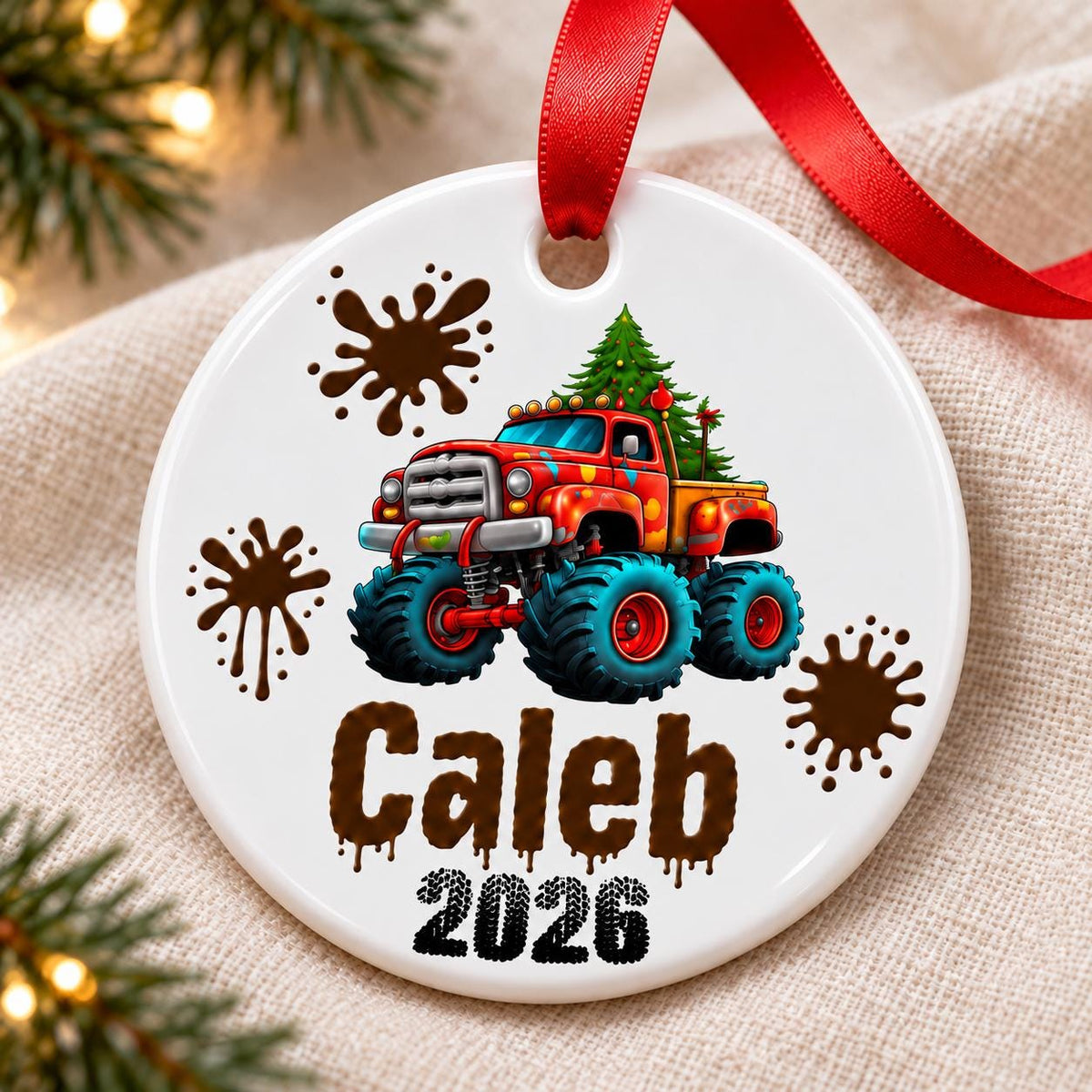 Personalized Monster Truck Christmas Ornament for Kids