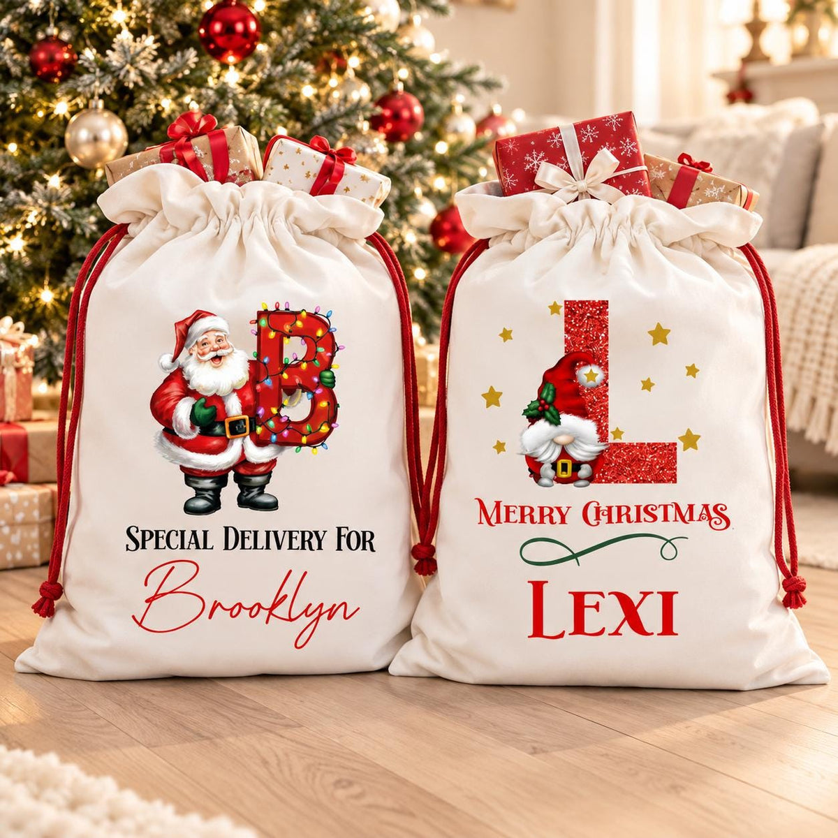 Personalized Snowman Santa Sack – Canvas Christmas Gift Bag