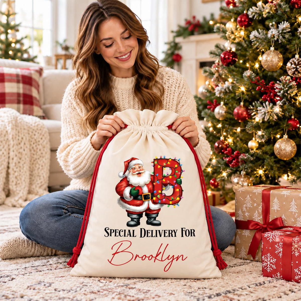 Personalized Snowman Santa Sack – Canvas Christmas Gift Bag