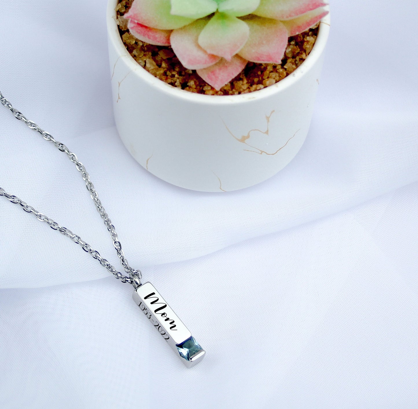 Personalized Urn Necklace - Birthstone Ashes Memorial Necklace - Engraving Custom Bar Necklace - Cremation Jewelry for Human or Pets Ashes