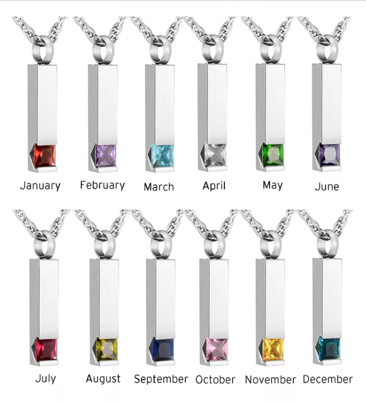 Personalized Urn Necklace - Birthstone Ashes Memorial Necklace - Engraving Custom Bar Necklace - Cremation Jewelry for Human or Pets Ashes
